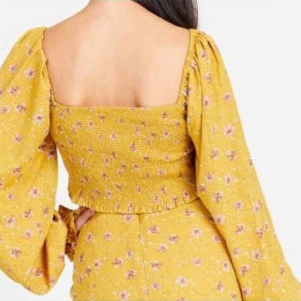 Altar'd State Yellow Puff Sleeve Crop Blouse - Picture 2 of 5